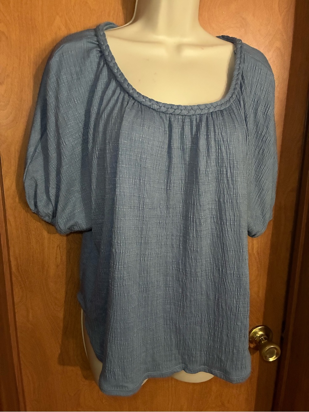 Max Studio Dusty Blue Braided Scoop Neck Blouse